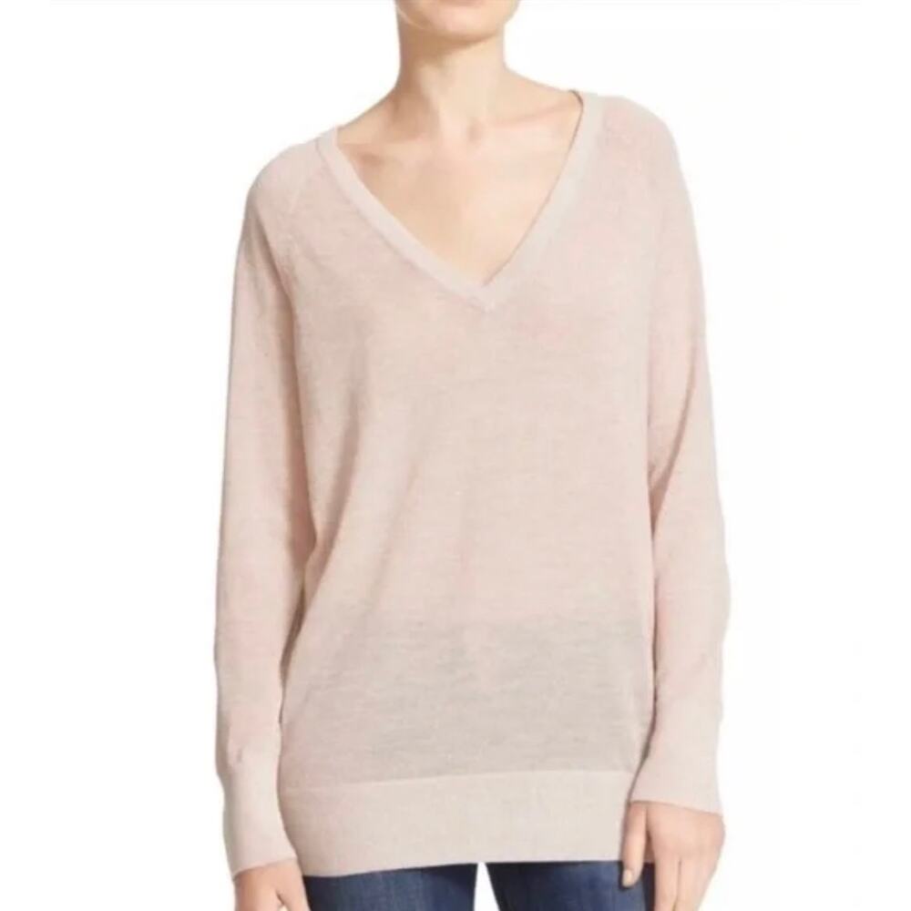 Equipment Femme‎ Pink Small Shimmer Wool Blend Metallic V-Neck Light Sweater